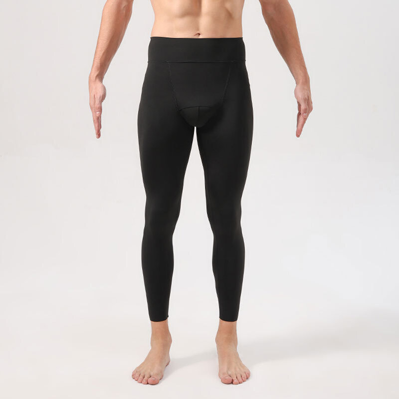 Legging apertada térmica grossa masculina, slim fit, cintura alta, bolsa convexa em U macia, calças moldantes, camada baixa, calças de fundo