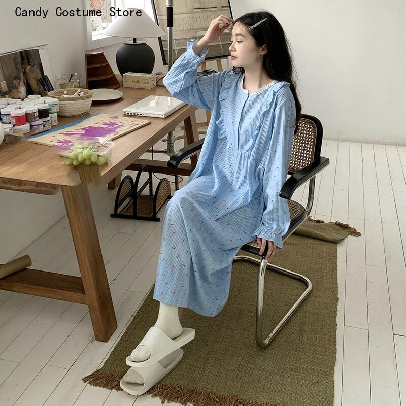 Princess Sweet Kawaii Girls Simple Home Wear Cozy Print Students Chic Fashionnightgowns Women Long Sleeve