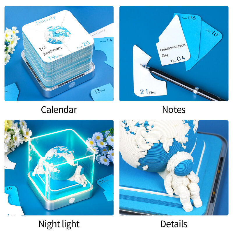 3D Earth 2024 Calendar Omoshiroi 3D Notepad Block Desk Calendar 3D Memo Pad 232Sheets Cute Note Paper Desktop Decor Novelty Gift
