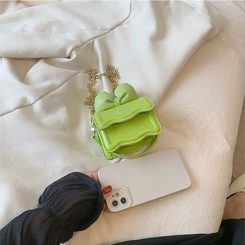 PU Leather Mini Bow Crossbody Bag Solid Color Small Square Bag Parent-child Bag Fashion Design Handbag Sweet Shoulder Bag Girls