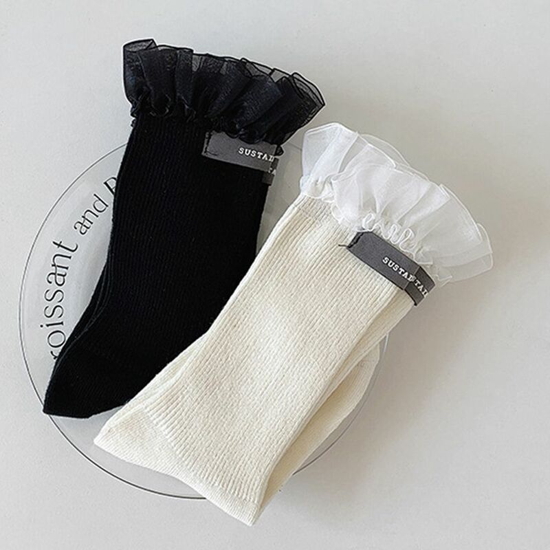 Calcetines de tubo medio con volantes para mujer, medias de algodón, estilo Harajuku, accesorios de ropa, Lolita, estilo japonés
