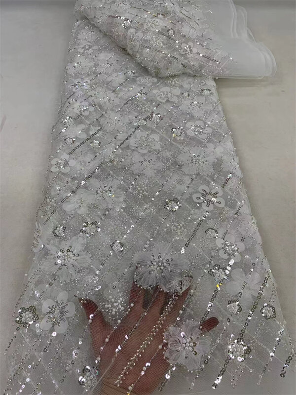 Neueste Luxus schwere Perle Spitze hochwertige Netz afrikanische Pailletten Spitze Stoff Stickerei 2024 Kleider für Hochzeit Braut in lila
