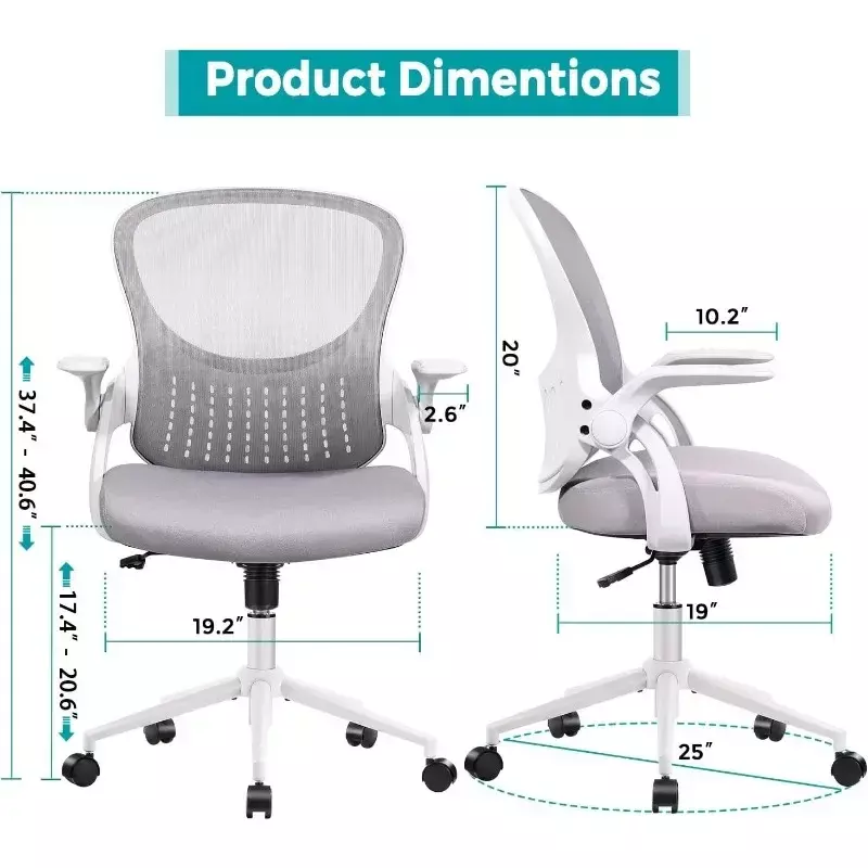 Home Office Chair, Ergonomic Desk Chair, Height Adjustable Rolling Swivel Task Chair with Flip-up Armrests and Lumbar Support
