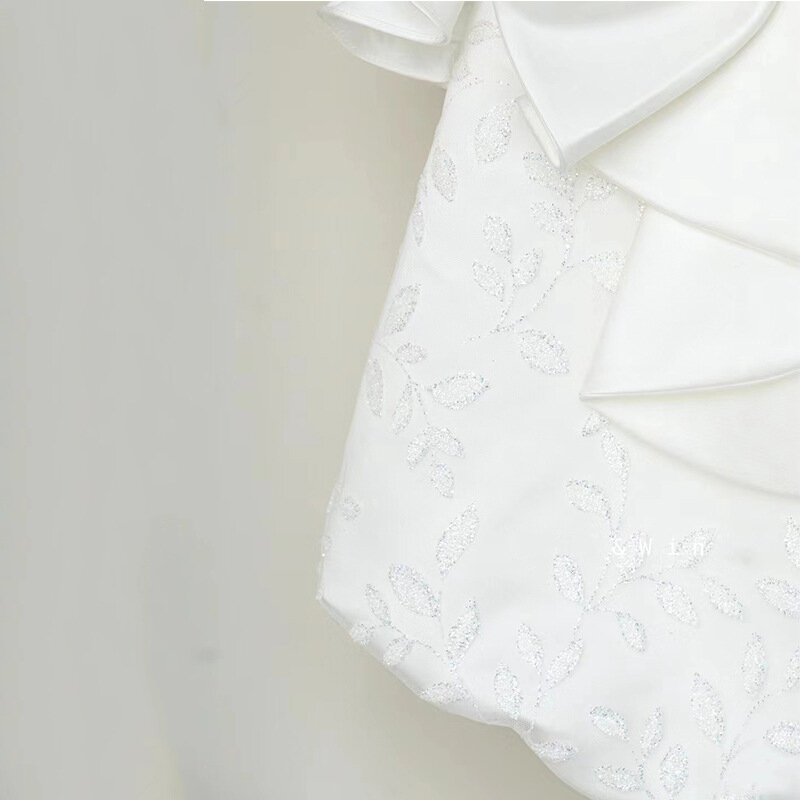 Fato branco de princesa arco feminino, traje de batismo infantil, macacão de primeiro aniversário para meninas, macacão de Natal infantil, 2024
