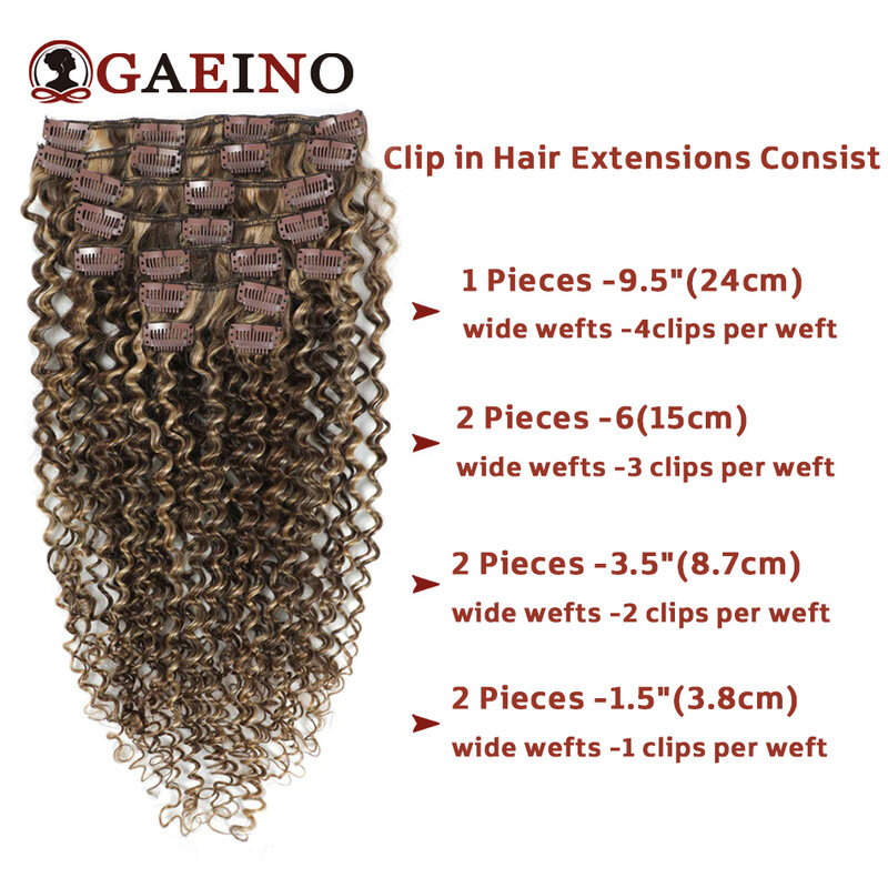 Ekstensi rambut klip dalam rambut manusia Remy keriting ikal 10 buah/set coklat kastanye & pirang perunggu campuran rambut alami kepala penuh