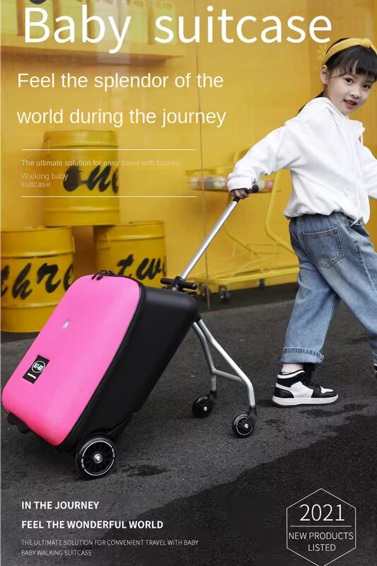 Kids Suitcase Fashion Upgraded Version Baby Sitting on Trolley Tavel Bag Suitcase Carry On Rolling Luggage 20 Inch for Kids