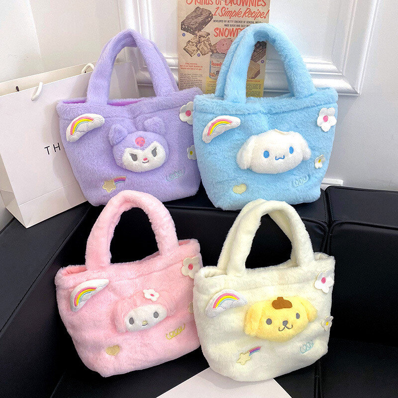Kawaii Sanrio peluche borsa Kuromi Cinnamoroll zaini Plushie per le donne Cute Cartoon Storage Bag regali di natale per le ragazze