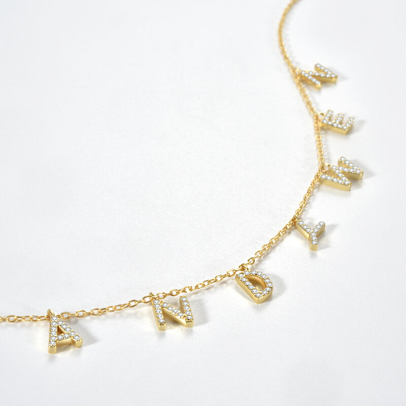 Andywen 925 prata esterlina nome personalizado colar de pingente de ouro alpahbet presente de aniversário inicial europeu valentiens jóias
