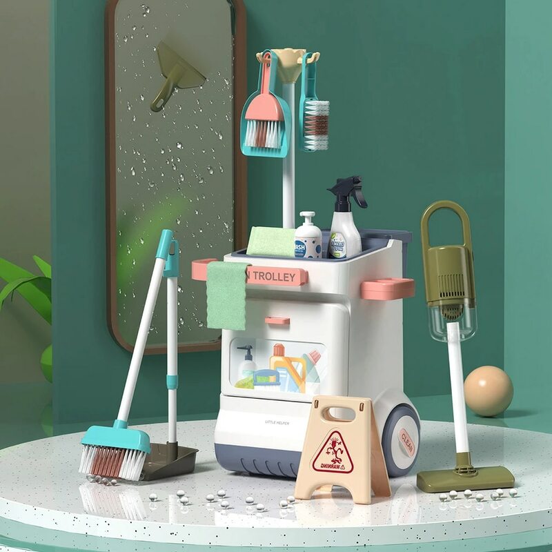 어린이 시뮬레이션 생활 청소 장난감 청소 및 위생 시뮬레이션 빗자루 진공 청소기 도구 세트, 유치원 게임 장난감