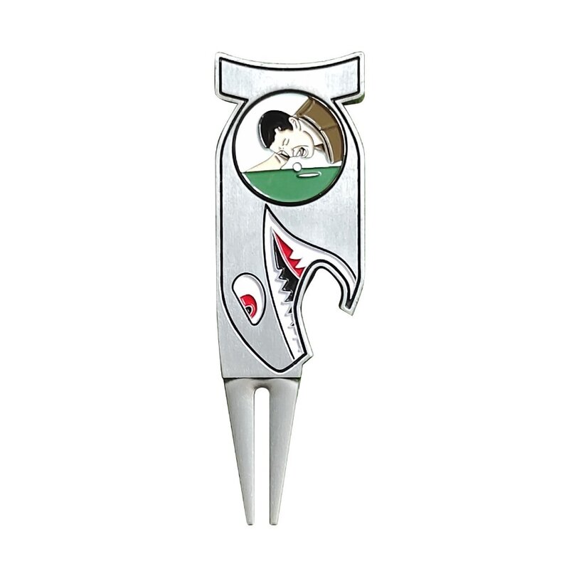 Zinc Alloy Golf Green Fork, Multifuncional Shark Golf Ball Marker, Ferramenta portátil do clube magnético