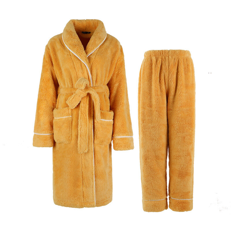 Conjunto de pijama de franela Extra largo y cálido para mujer, ropa de dormir de manga larga, pantalones de talla grande y bata, Tops de dormir de lana Coral, Invierno