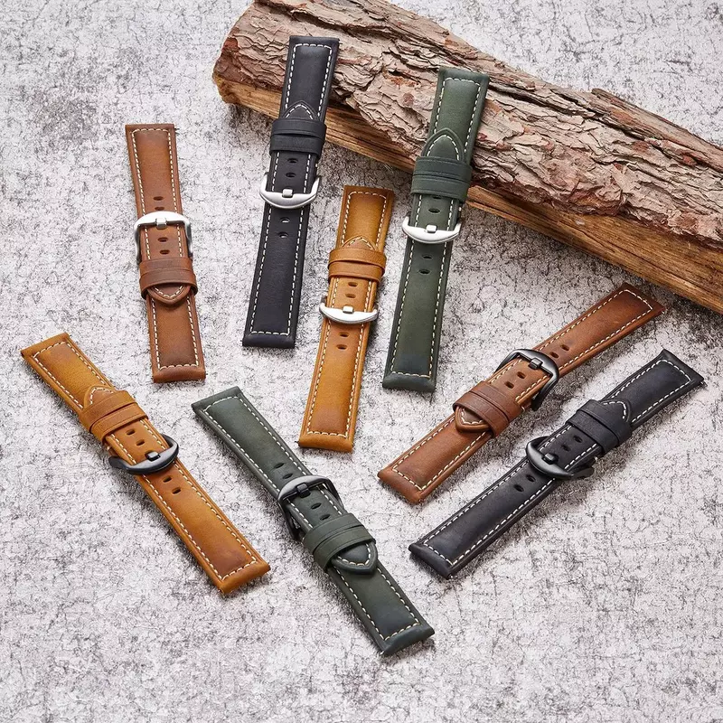 New Style Quick-release Vintage Coarse Crazy Watch Strap Real Cow Leather Watchband 20mm 22mm 24mm 26mm