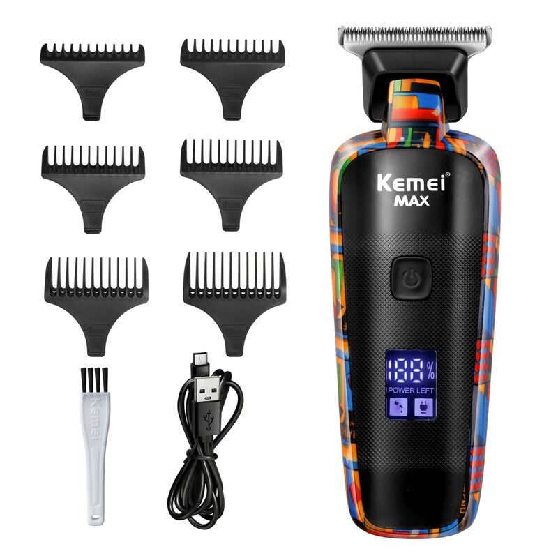 Kemei-5090 Pusher de barbeiro profissional para homens, cortador de cabelo, alternativo, aleatório, Graffiti Padrão, elétrico, Display Digital