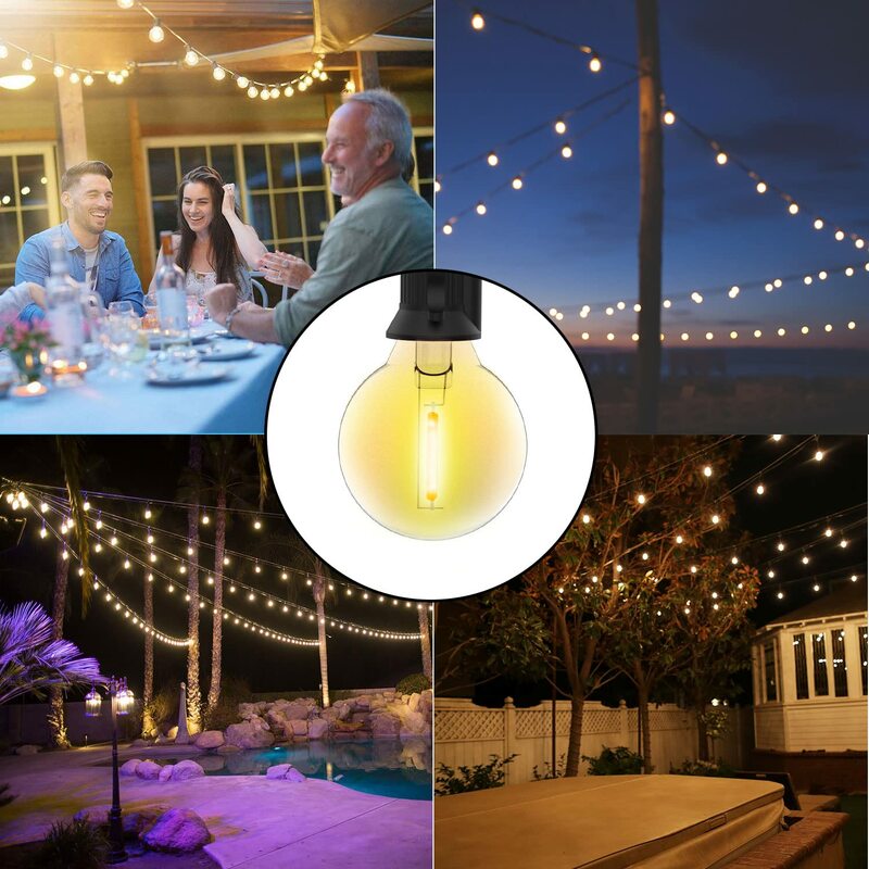 Lâmpada LED G40, E12 Base, lâmpada de filamento de plástico PET, DC 3V, 1W, bola de globo branco quente, lâmpada LED de substituição para luz solar