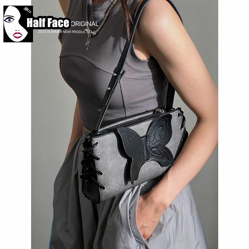 Y2K Girls Harajuku Womens Gothic Butterfly Handbags High Street Punk  One Shoulder Advanced Design Versatile Crossbody Bags Tote