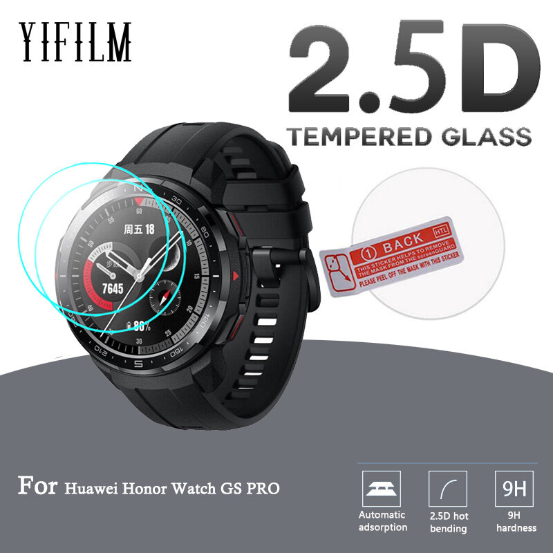2Pcs 2.5D 9H HD Clear Tempered Kaca untuk Huawei Kehormatan Menonton GS PRO Smart Watch Screen Protector Anti-Gores Kaca Pelindung