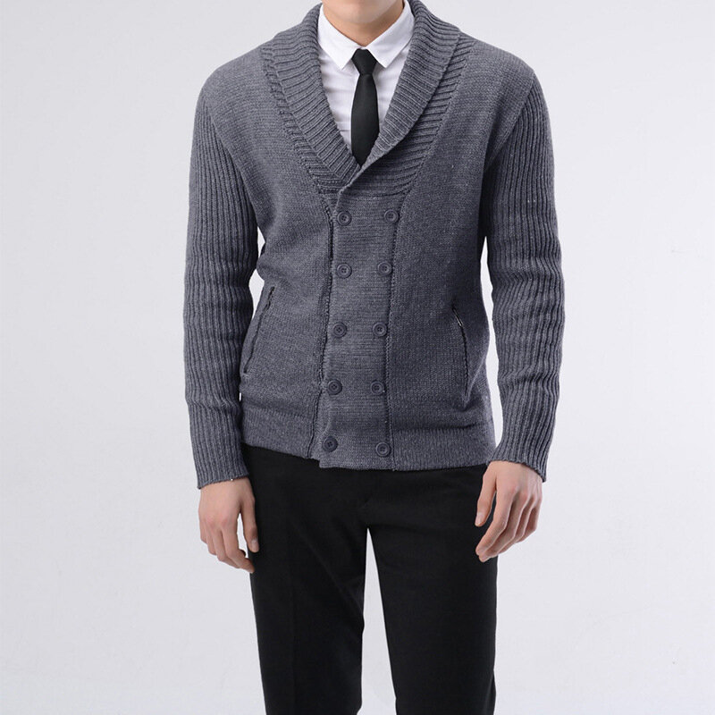 Męska sweter dziergany 2023 jesień i zima nowy biznes dojrzały jednolity kolor Slim-Fit z długim rękawem dzianinowy płaszcz