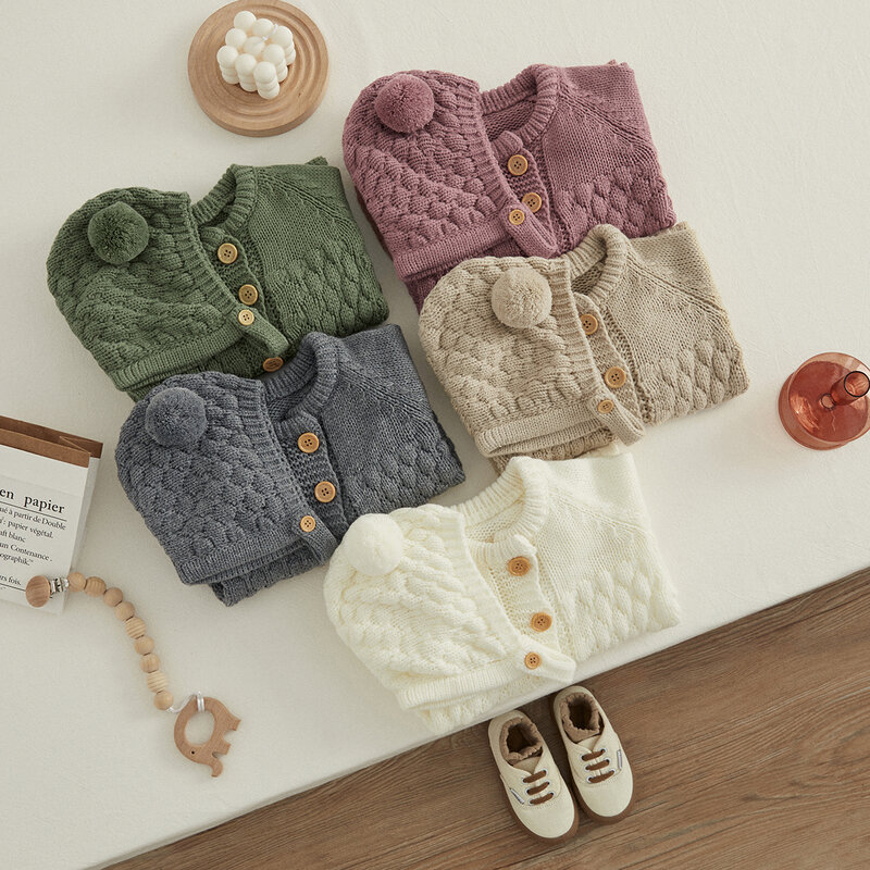 VISgogo-Mono de invierno para bebé, 2 piezas, ropa infantil de manga larga, Pelele de punto de Color sólido + conjunto de gorro de oso