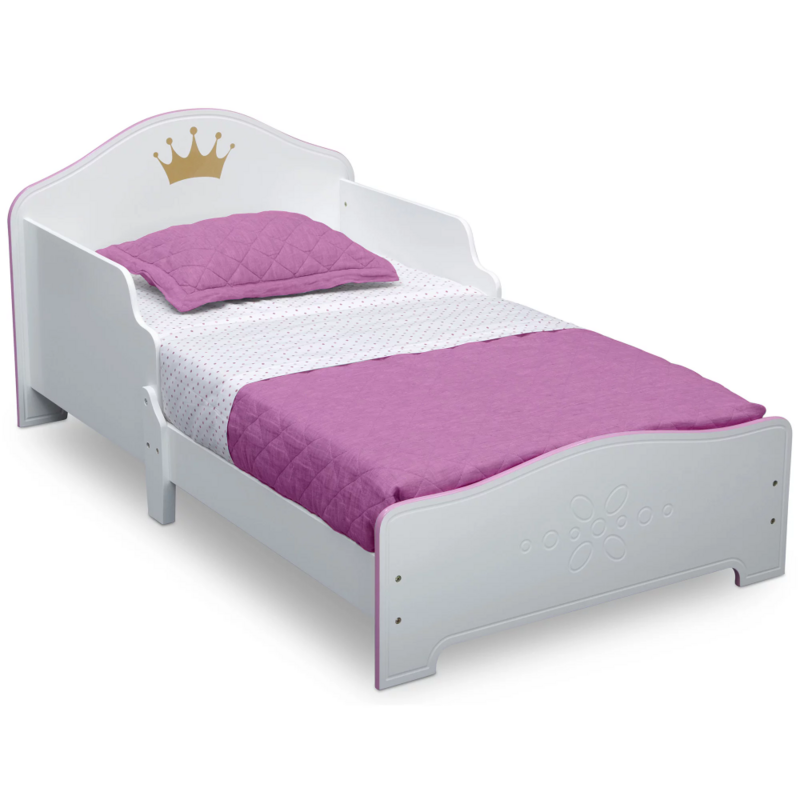 Princess Crown-cama de madera para niños pequeños, con certificado Greenguard Gold, color blanco/rosa