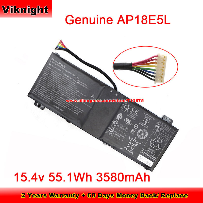 Baterai AP18E5L Asli untuk Acer N18C3 Li-polimer 15.4V 55.1Wh, Kemasan Baterai Isi Ulang Li-ion