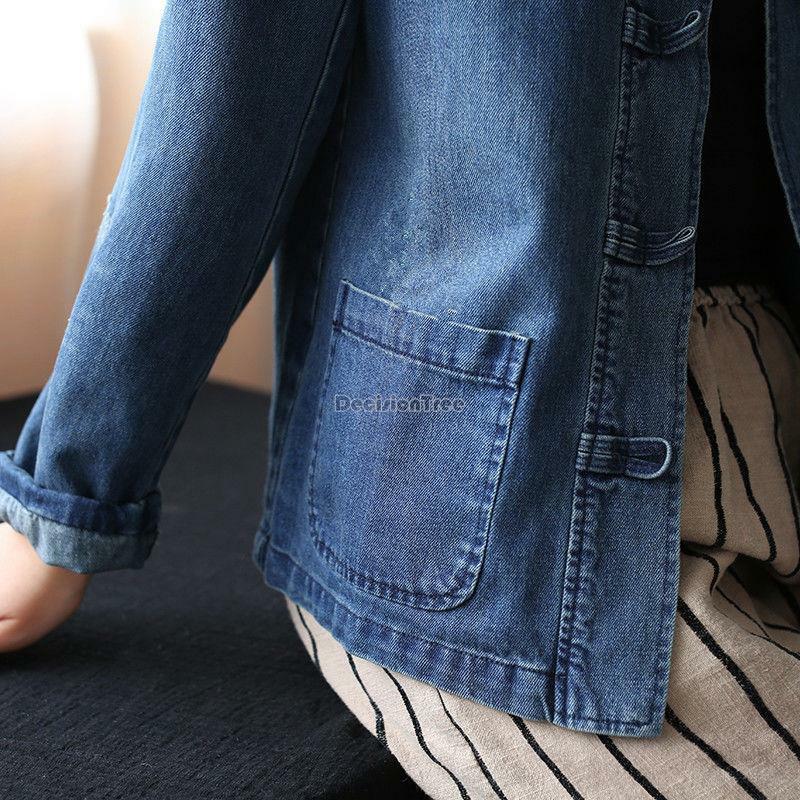 2021 весна/лето китайский винтажный этнический стиль с пряжкой и воротником-стойкой Повседневная джинсовая куртка с длинными рукавами в китайском стиле размер s-5xl g991