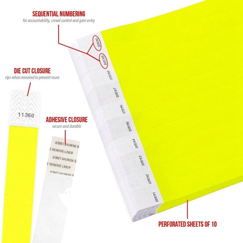 Muñequeras de papel piezas para eventos, pulseras de colores de neón, resistentes al agua, para brazo, color amarillo, 1000