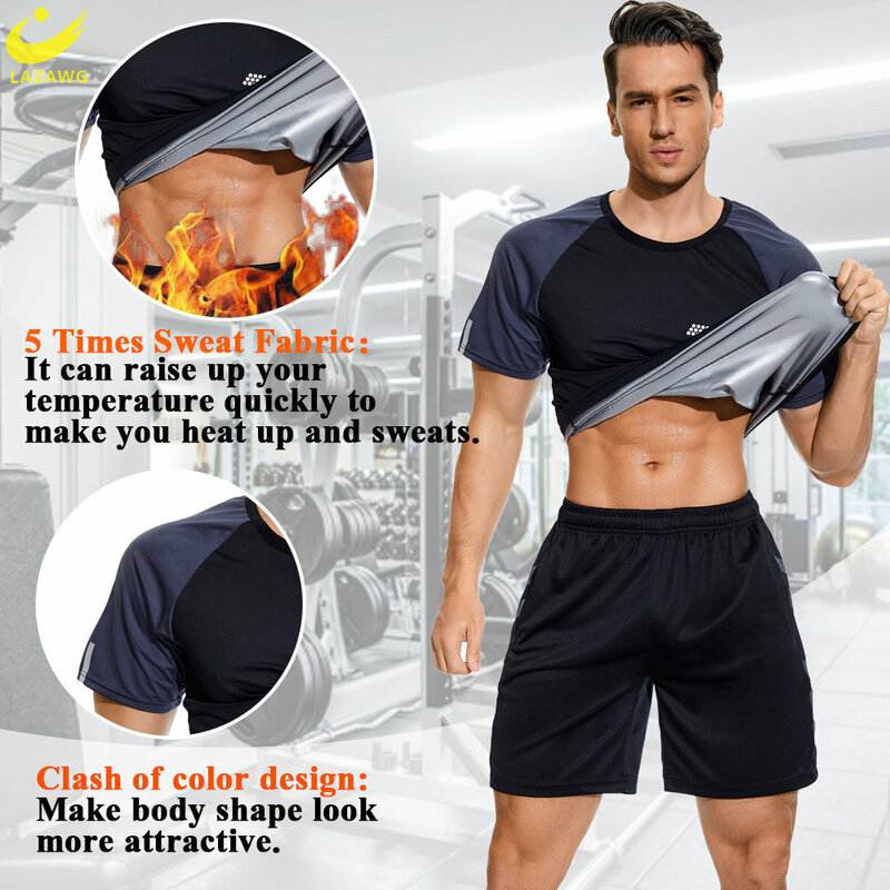 LAZAWG SaunaT-เสื้อสำหรับชายเหงื่อด้านบนลดน้ำหนักชุดกระชับสัดส่วนเสื้อ Body Shaper Burner ไขมันออกกำลังกายกีฬาฟิตเนสออกกำลังกาย