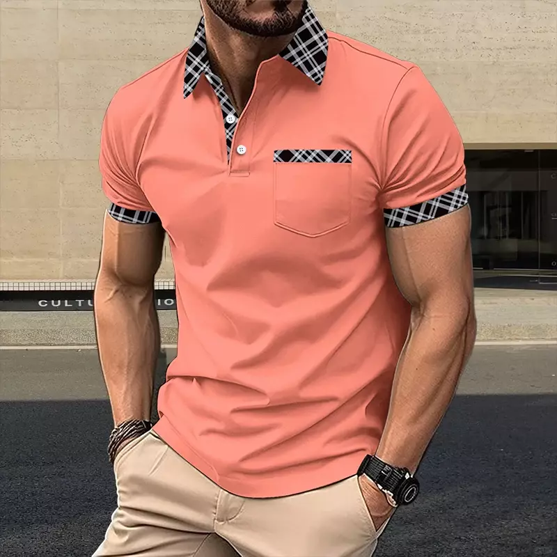 Summer shirt new fashionable men's cool and breathable polo shirt top casual pocket flower collar clothing large size