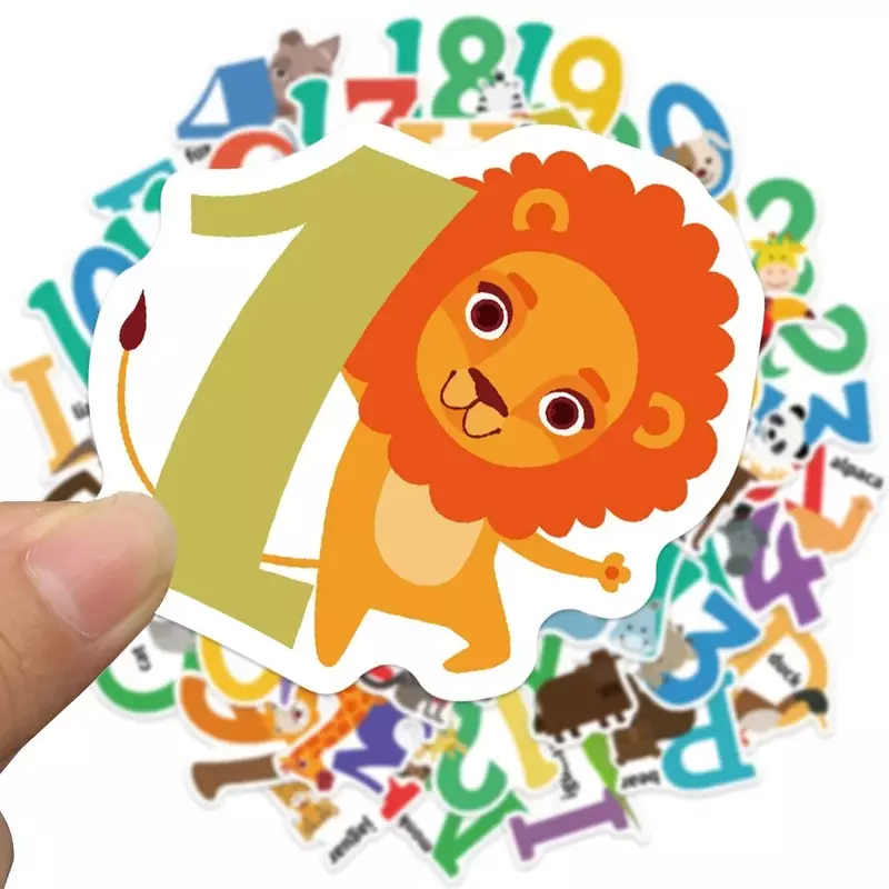 Números de animais dos desenhos animados e letras adesivos, Kawaii adesivos decorativos, Scrapbook, Material para professores, Presente da criança, 50pcs