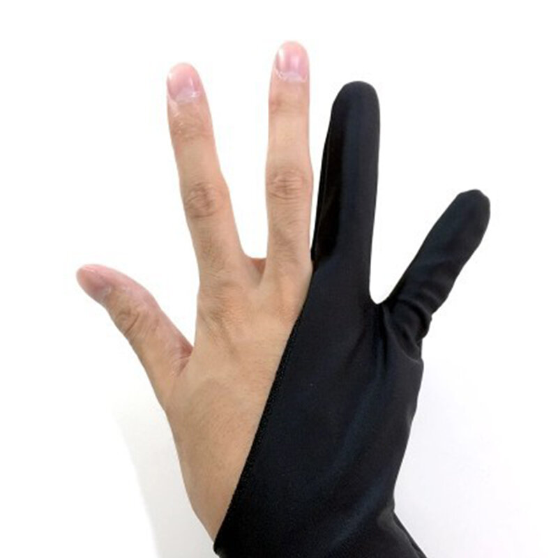 Gant antisalissure noir à deux doigts, S/M/L, droitier ou gaucher, réduit la Friction, artiste domestique, stylo de dessin, tablette graphique, moufle