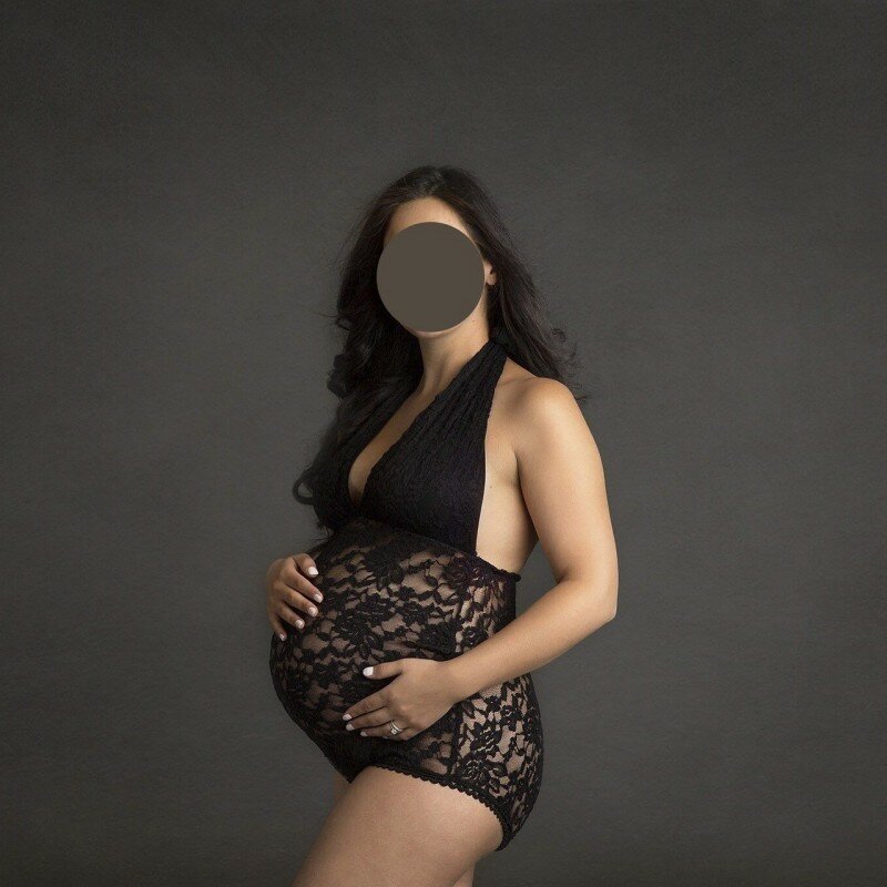 Body de fotografía de maternidad para mujer embarazada, ropa interior de encaje sin espalda, mono de foto con cuello Halter para embarazo