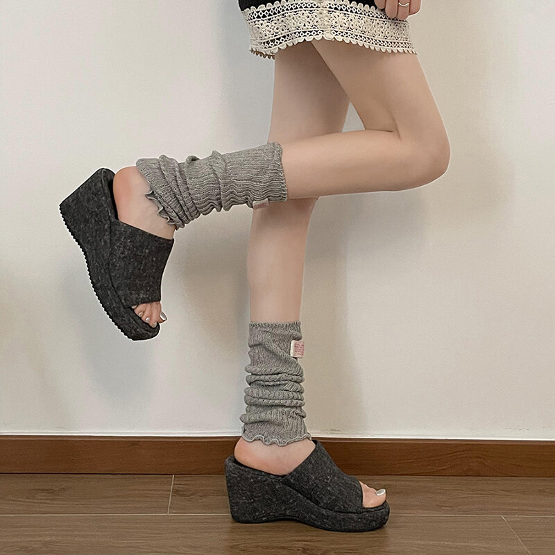 2024รองเท้าผ้าเดนิมอ้วนสีฟ้าสำหรับผู้หญิงรองเท้า Comfort แฟชั่นแพลตฟอร์มส้นสูงแบบสไลด์รองเท้าแตะชายหาดฤดูร้อน