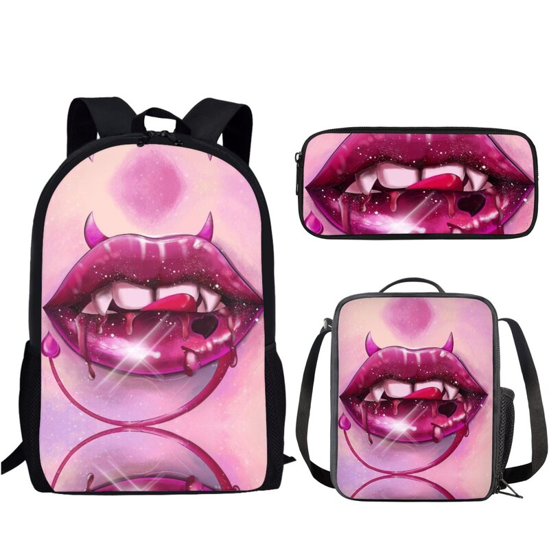 Sexy rote Lippe Schul rucksack Set Mode Rucksäcke für Teen Mädchen Schult asche Reise Laptop Rucksack und Lunchbox Feder mäppchen