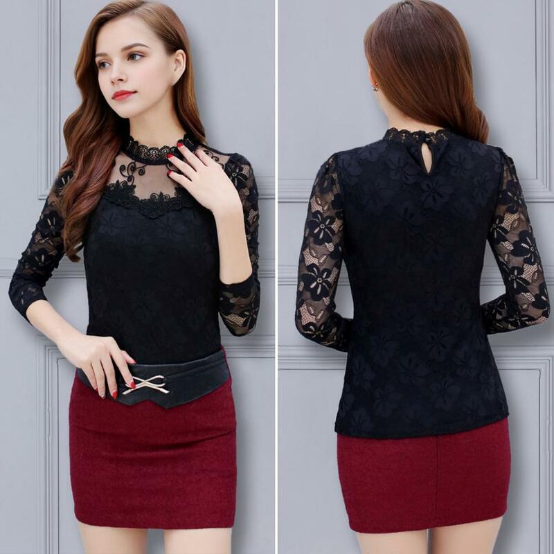 Women Tops Lightweight Women Lace Tops Elegant Stand Collar Embroidery Lace Floral Pullover Tops for Women Slim Fit Mesh Yarn