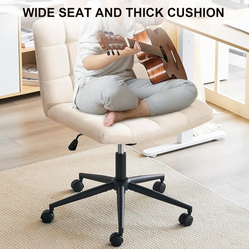 Sedia girevole a gambe incrociate con ruote per l'home Office, ampia sedia da scrivania senza braccioli sedile comodo regolabile in altezza