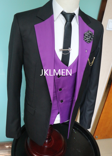 Traje de negocios ajustado para hombre, esmoquin negro para novio, trajes formales de boda, chaqueta, pantalón, chaleco, 3 piezas, nuevo