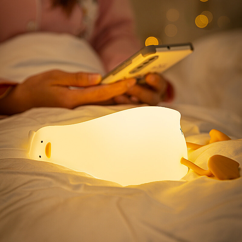 AKIMID LED Night Light Cute Duck Cartoon Animals Touch Sensor Timing Silicone Lamp  for Children Bedroom Decoration Birthday Gif
