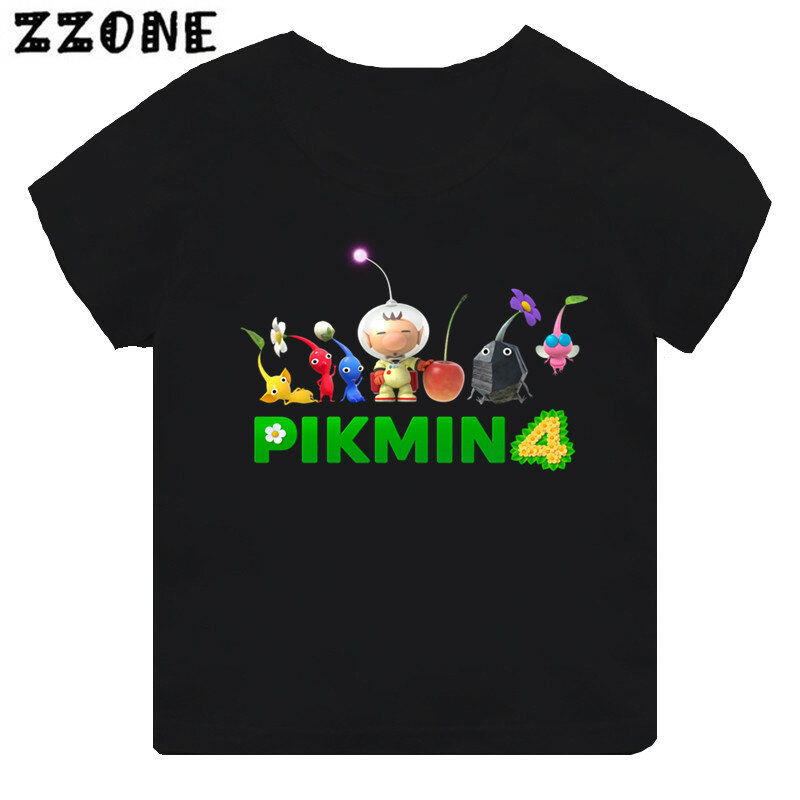 Hete Verkoop Videogame Pikmin 4 Print Cartoon Kids T-Shirt Meisjes Kleding Baby Jongens Zwart Korte Mouw T-Shirt Kinderen Tops, Th5868
