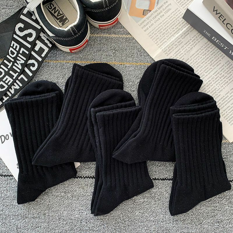 New 5 Pairs Cool Men Black White Warm Socks Set Autumn Winter Male Solid Color Sport Short Socks For Men Dropshipping