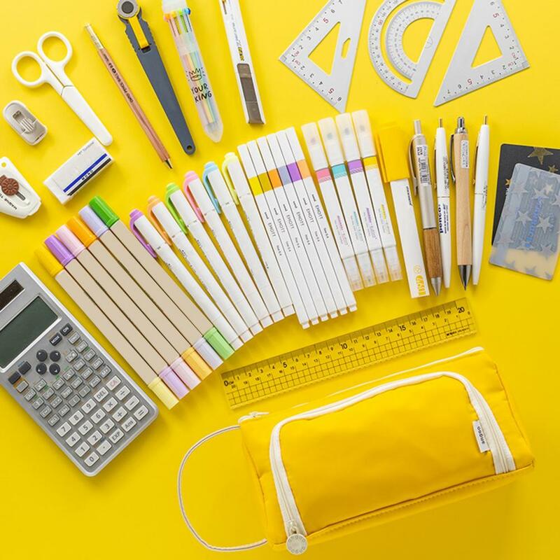 Estuche de lápices con asa, cremallera lisa, compartimiento de poliéster, diseño, bolsa de almacenamiento de papelería, suministros escolares
