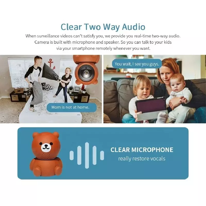 Mini-Kamera Home Security Auto Tracking 2mp WiFi IP-Kamera Cartoon CCTV-Überwachungs kamera Indoor Baby Monitor Bär