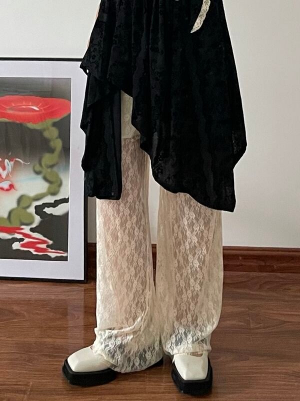 HOUZHOU Vintage Y2k Lace Pants Youthful Woman Coquette Elegant Korean Fashion Trousers Japanese 2000s Style  Aesthetic Summer