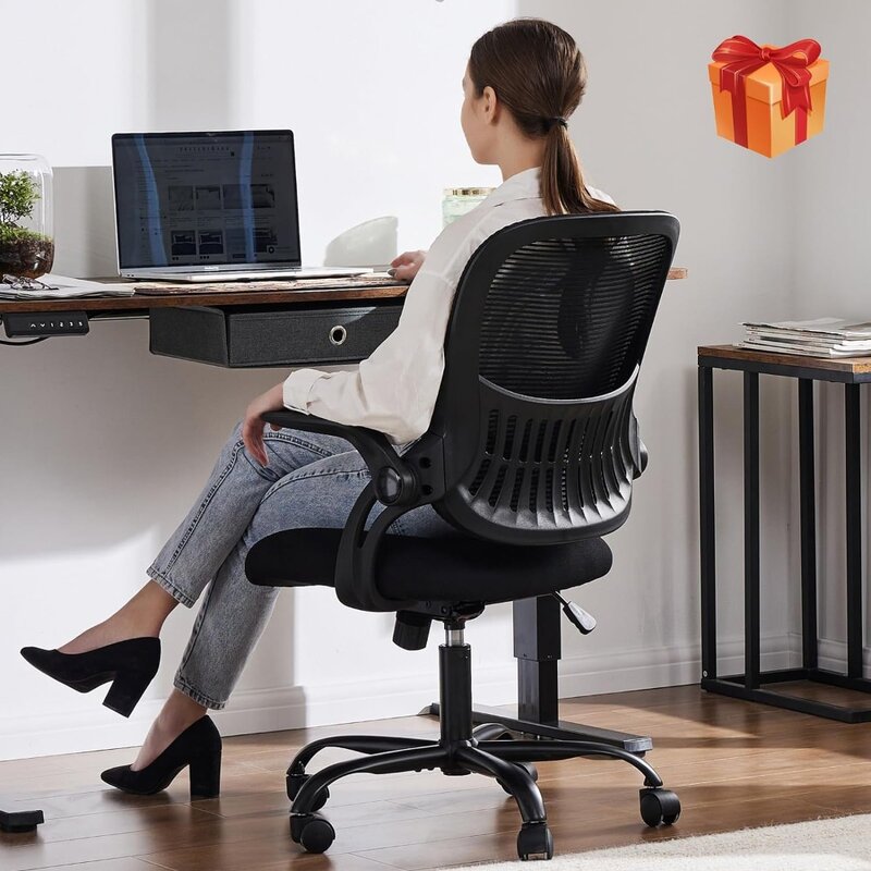Sweetcrispy 사무실 컴퓨터 책상 의자, 인체 공학적 미드백 메쉬 롤링 작업 회전 작업 의자, 바퀴가 달린 작업 의자
