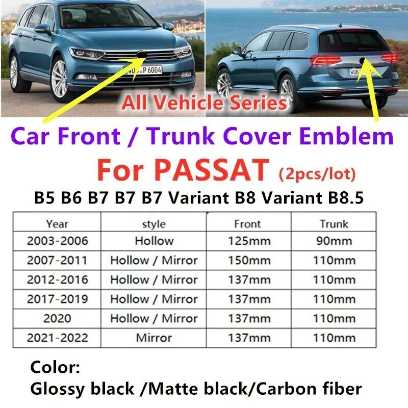 2Pcs/set Car Sticker Front And Rear Emblem Lid Cover Stickers For PASSAT 2003-2022 B5 B6 B7 B8 Variant B8.5 Car Accessories