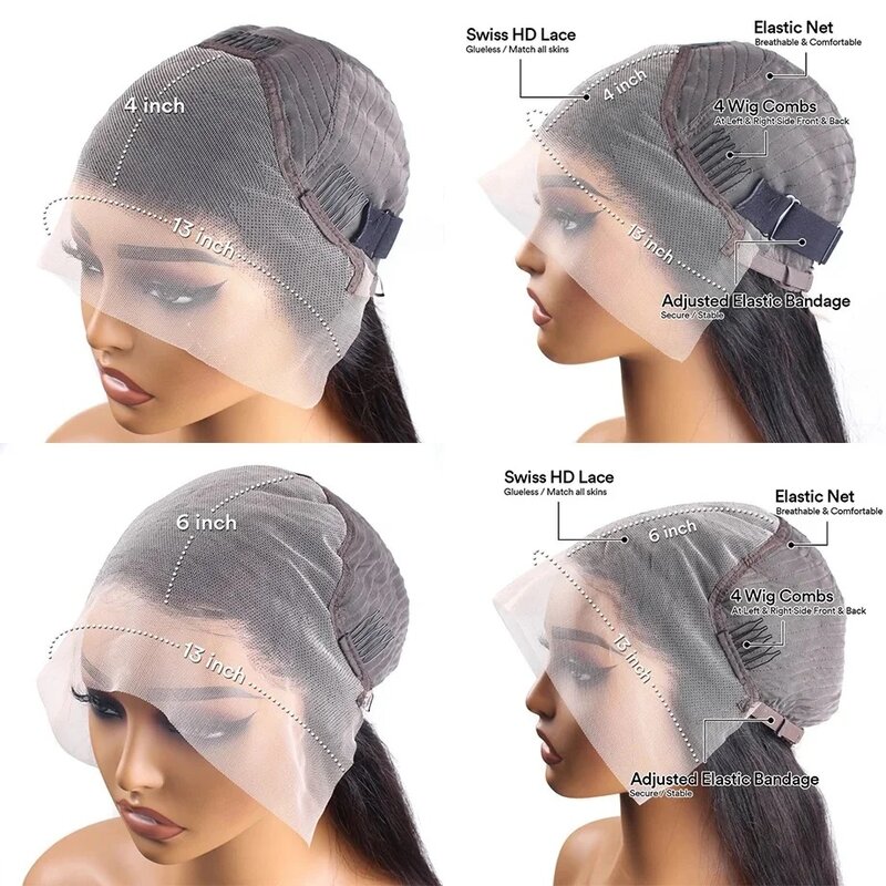 Peluca de cabello humano con encaje Frontal para mujer, pelo brasileño sin pegamento, transparente, estilo bob, HD, 13x6, a la venta