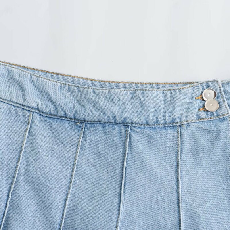 Dames Nieuwe Sexy Pikante Meisje Hoge Taille Knoop Decoratie Mini Jeans Rok