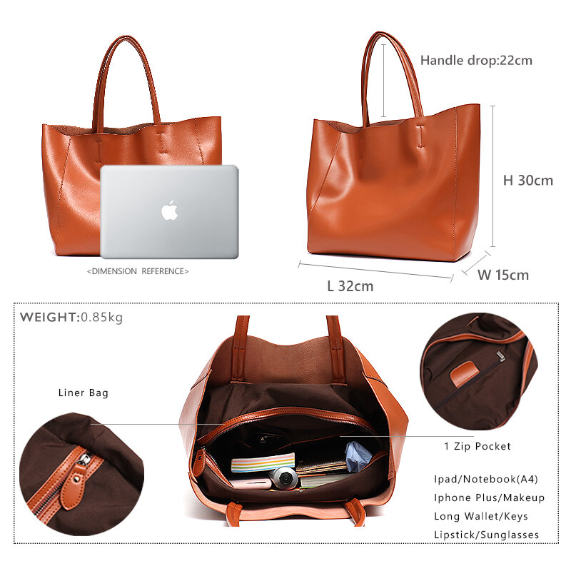 SC luksusowej marki krowa skórzana Tote torby projektant wołowej torebki damskie torebki na ramię mody kobiet o dużej pojemności torba z wkładami