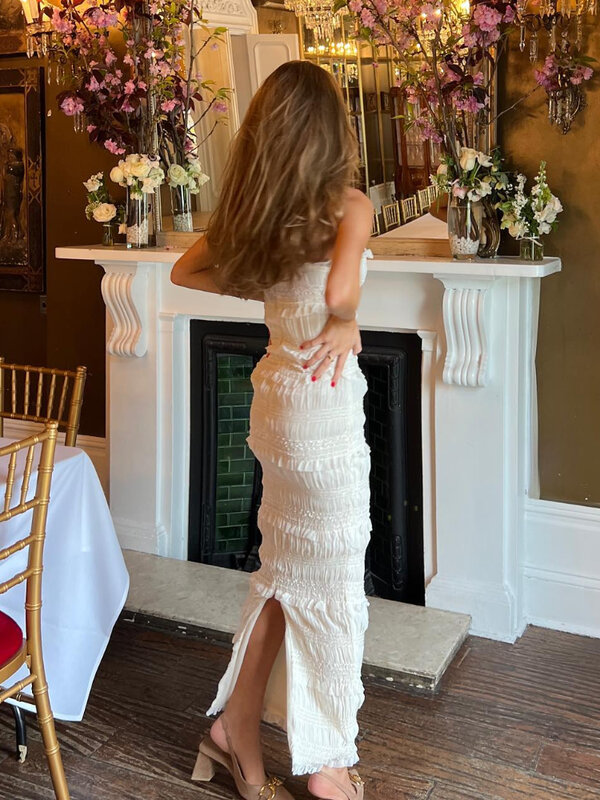 Suninheart-vestido de noiva Maxi Spaghetti Strap Wed para mulher, elegante, ocasião formal, bege, magro, até festa, verão