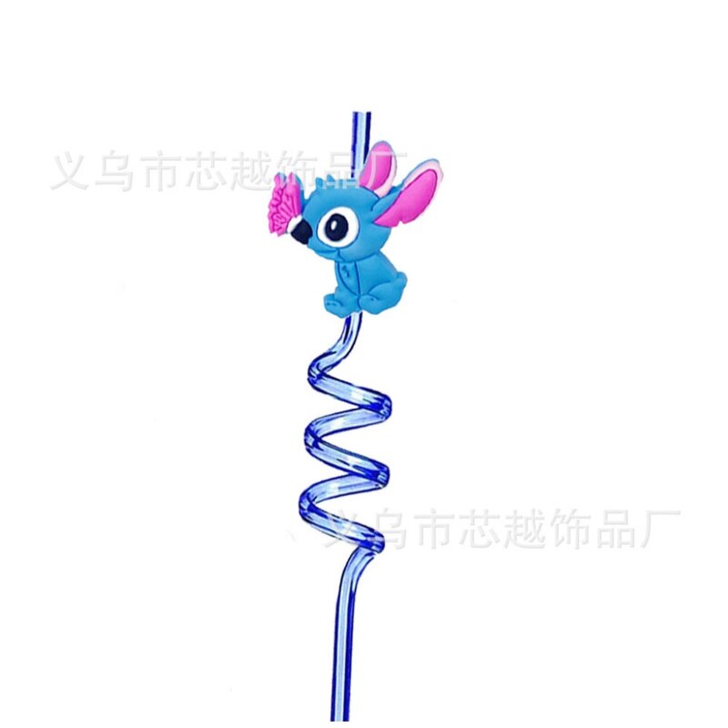 Lilo & Stitch 디즈니 만화 PVC 재사용 가능한 빨대, 어린이 생일 파티 장식 액션 장난감, 물컵용 부드러운 고무 빨대, 8 개
