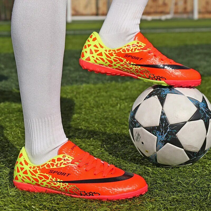 Zapatos de fútbol para niños, botas de fútbol con cordones, zapatillas de fútbol baratas para hombres y mujeres, color naranja, FG/TF, al aire libre, talla 31-44